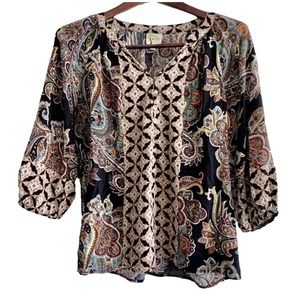 Fig And Flower Anthropologie Women’s Boho Blouse Top Size Small S Paisley Hippie